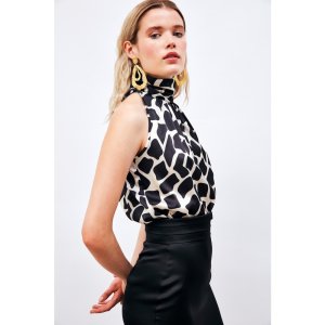 Sateen Desenli Kolsuz Bluz