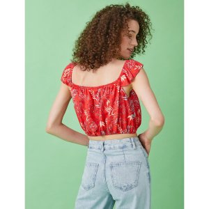 Koton Crop Bluz Desenli Fırfırlı